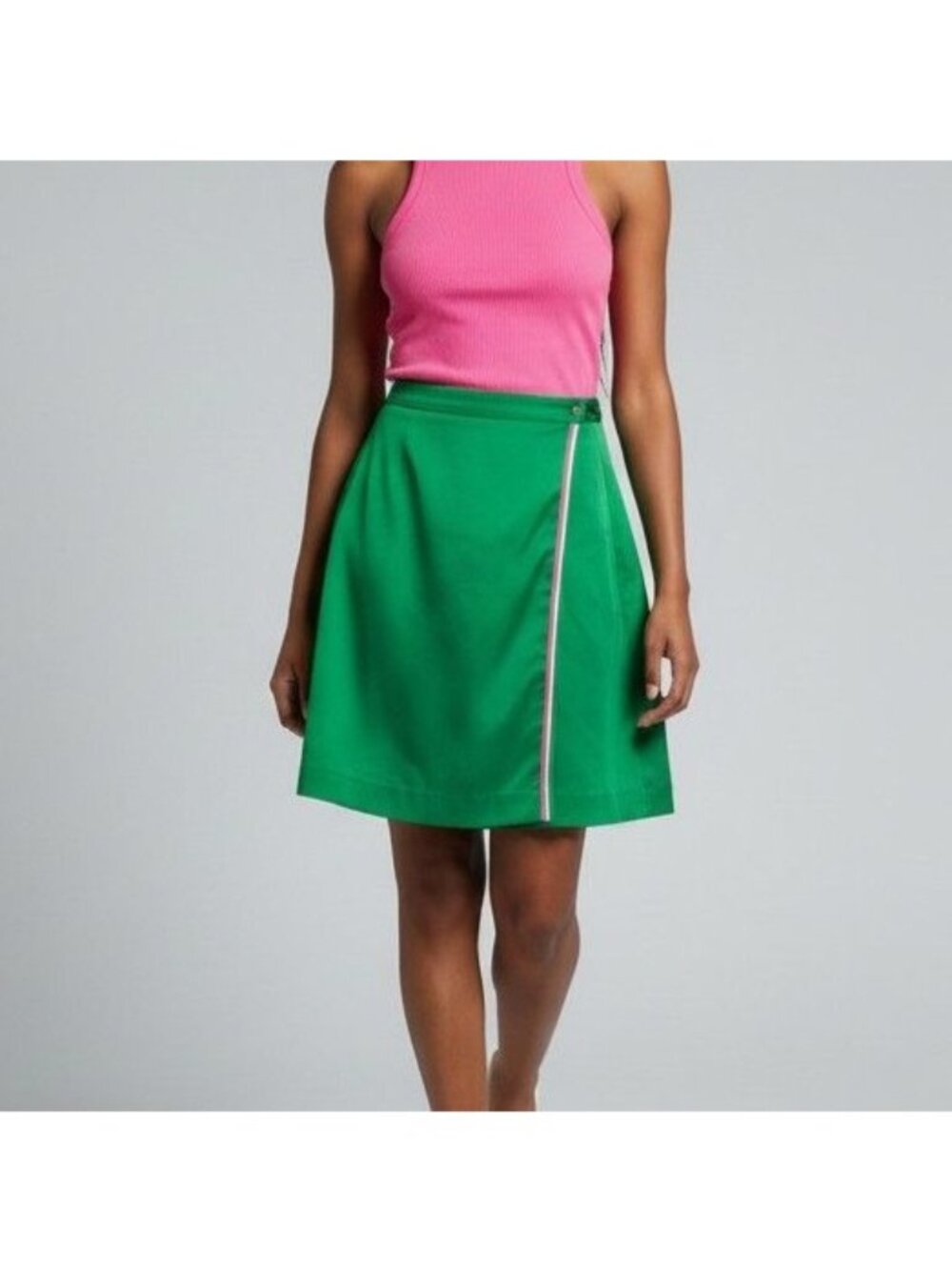 Palm Island Kelly Green A-Line Wrap Skirt With Pink & White Stripe Accent Sz 10